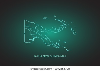 High Detailed Glow Green Map on Dark Background of Map of Papua New Guinea symbol for your web site design map logo, app, ui,Travel. Vector illustration eps 10.