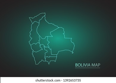High Detailed Glow Green Map on Dark Background of Map of Bolivia symbol for your web site design map logo, app, ui,Travel. Vector illustration eps 10.