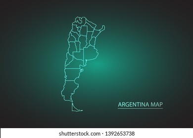 High Detailed Glow Green Map on Dark Background of Map of Argentina symbol for your web site design map logo, app, ui,Travel. Vector illustration eps 10.