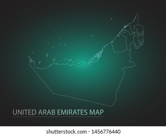 High Detailed Glow Green Map on Dark Background of Map of United Arab Emirates symbol for your web site design map logo, app, ui,Travel. Vector illustration eps 10.
