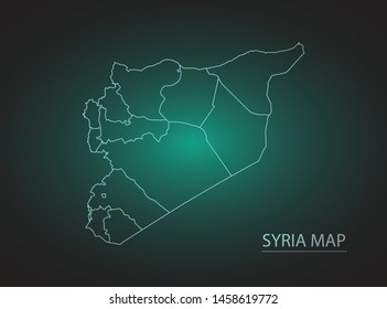 High Detailed Glow Green Map on Dark Background of Map of Syria symbol for your web site design map logo, app, ui,Travel. Vector illustration eps 10.