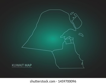 High Detailed Glow Green Map on Dark Background of Map of Kuwait symbol for your web site design map logo, app, ui,Travel. Vector illustration eps 10.