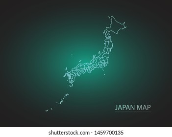 High Detailed Glow Green Map on Dark Background of Map of Japan symbol for your web site design map logo, app, ui,Travel. Vector illustration eps 10.