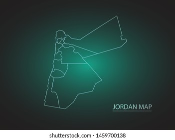 High Detailed Glow Green Map on Dark Background of Map of Jordan symbol for your web site design map logo, app, ui,Travel. Vector illustration eps 10.