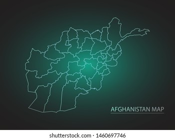 High Detailed Glow Green Map on Dark Background of Map of Afghanistan symbol for your web site design map logo, app, ui,Travel. Vector illustration eps 10.