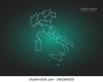 High Detailed Glow Green Map on Dark Background of Map of Italy symbol for your web site design map logo, app, ui,Travel. Vector illustration eps 10.