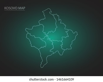 High Detailed Glow Green Map on Dark Background of Map of Kosovo symbol for your web site design map logo, app, ui,Travel. Vector illustration eps 10.