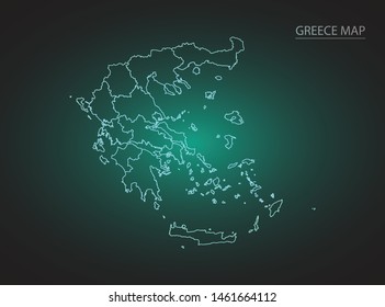 High Detailed Glow Green Map on Dark Background of Map of Greece symbol for your web site design map logo, app, ui,Travel. Vector illustration eps 10.