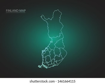 High Detailed Glow Green Map on Dark Background of Map of Finland symbol for your web site design map logo, app, ui,Travel. Vector illustration eps 10.