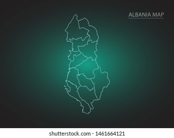 High Detailed Glow Green Map on Dark Background of Map of Albania symbol for your web site design map logo, app, ui,Travel. Vector illustration eps 10.