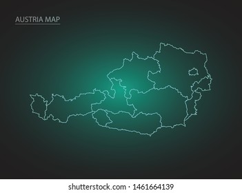 High Detailed Glow Green Map on Dark Background of Map of Austria symbol for your web site design map logo, app, ui,Travel. Vector illustration eps 10.