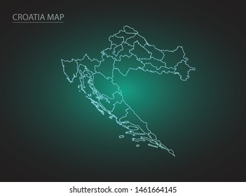 High Detailed Glow Green Map on Dark Background of Map of Croatia symbol for your web site design map logo, app, ui,Travel. Vector illustration eps 10.