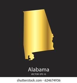 High Detailed. Gold Alabama Map Vector Eps 10.