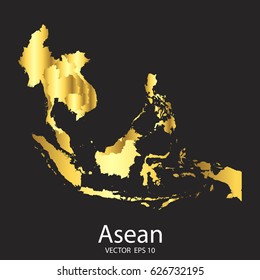 High Detailed. Gold Asean Map Vector Eps 10.