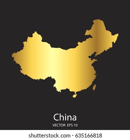 High Detailed. Gold China Map Vector Eps 10.