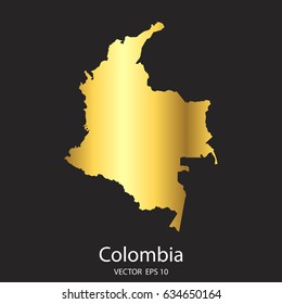 High Detailed. Gold Colombia Map Vector Eps 10.