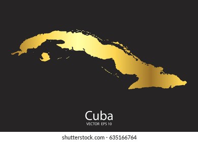 High Detailed. Gold Cuba Map Vector Eps 10.