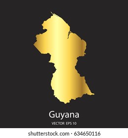 High Detailed. Gold Guyana Map Vector Eps 10.