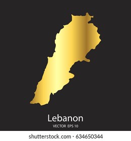 High Detailed. Gold Lebanon Map Vector Eps 10.