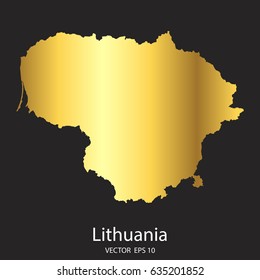 High Detailed. Gold Lithuania Map Vector Eps 10.