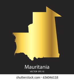 High Detailed. Gold Mauritania Map Vector Eps 10.