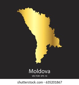 High Detailed. Gold Moldova Map Vector Eps 10.