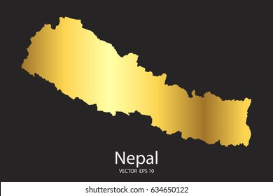 High Detailed. Gold Nepal Map Vector Eps 10.
