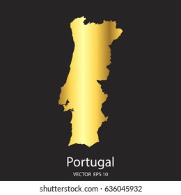 High Detailed. Gold Portugal Map Vector Eps 10.