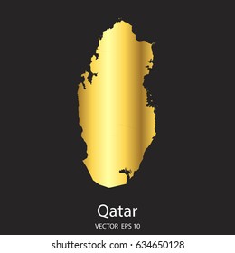 High Detailed. Gold Qatar Map Vector Eps 10.
