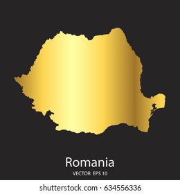 High Detailed. Gold Romania Map Vector Eps 10.