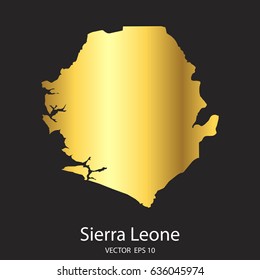 High Detailed. Gold Sierra Leone Map Vector Eps 10.