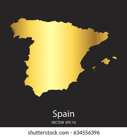 High Detailed. Gold Spain Map Vector Eps 10.