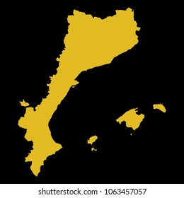 High detailed gold texture map vector map. Departments of Catalonia map. Vector illustration eps 10. Black Background