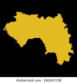High detailed gold texture map vector map. Departments of Guinea map. Vector illustration eps 10. Black Background