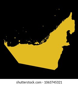 High detailed gold texture map vector map. Departments of United Arab Emirates map. Vector illustration eps 10. Black Background