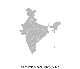 High Detailed Gray Map of India on White isolated background, Vector Illustration EPS 10