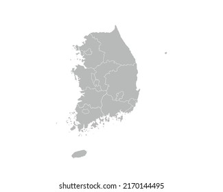 Mapa gris detallado de Corea del Sur sobre fondo blanco aislado, Ilustración vectorial EPS 10