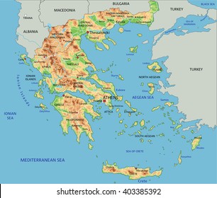 High detailed Greece physical map with labeling. svg