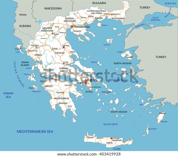 High Detailed Greece Road Map Labeling Stock Vector (Royalty Free ...