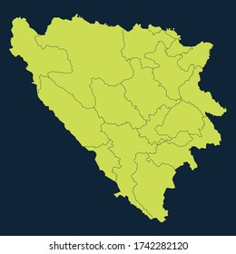 High Detailed Green Map of Bosnia Herzegovina on Dark isolated background, Vector Illustration EPS 10