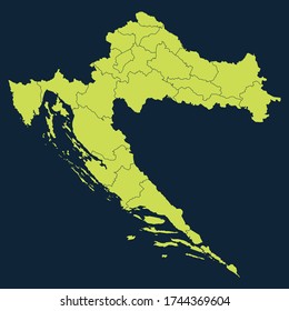 High Detailed Green Map of Croatia on Dark isolated background, Vector Illustration EPS 10