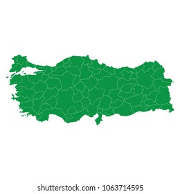 High Detailed Green Map of turkey isolated on white background. Vector illustration eps 10.