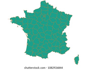 High detailed green vector map – Departments of France map