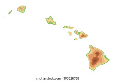 High detailed Hawaii physical map.
