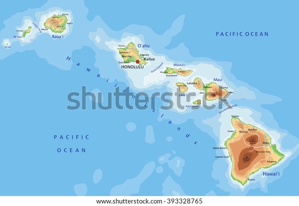 High Detailed Hawaii Physical Map Labeling Stock Vector Royalty Free 393328765 6846