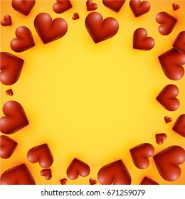 High detailed hearts on a yellow background, vector illustration