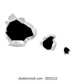 High Detailed Hole in White Paper. Vector Illustration. No Meshes.