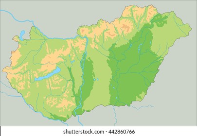 High detailed Hungary physical map.