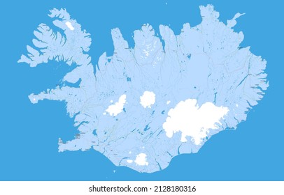 Mapa detallado de Islandia | Ilustración de Vector Ísland | Ciudades, carreteras, recursos hídricos, glaciares
