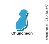 High detailed illustration map of Chuncheon, World map of South Korea country vector illustration template